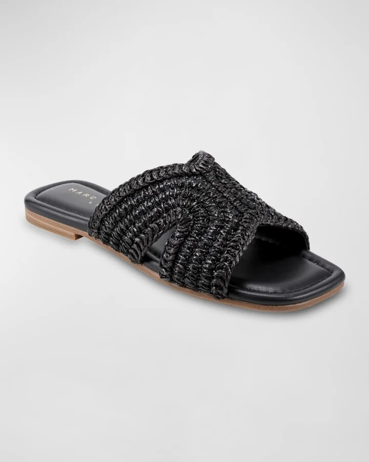 Narda Woven Raffia Flat Slide Sandals - Image 4
