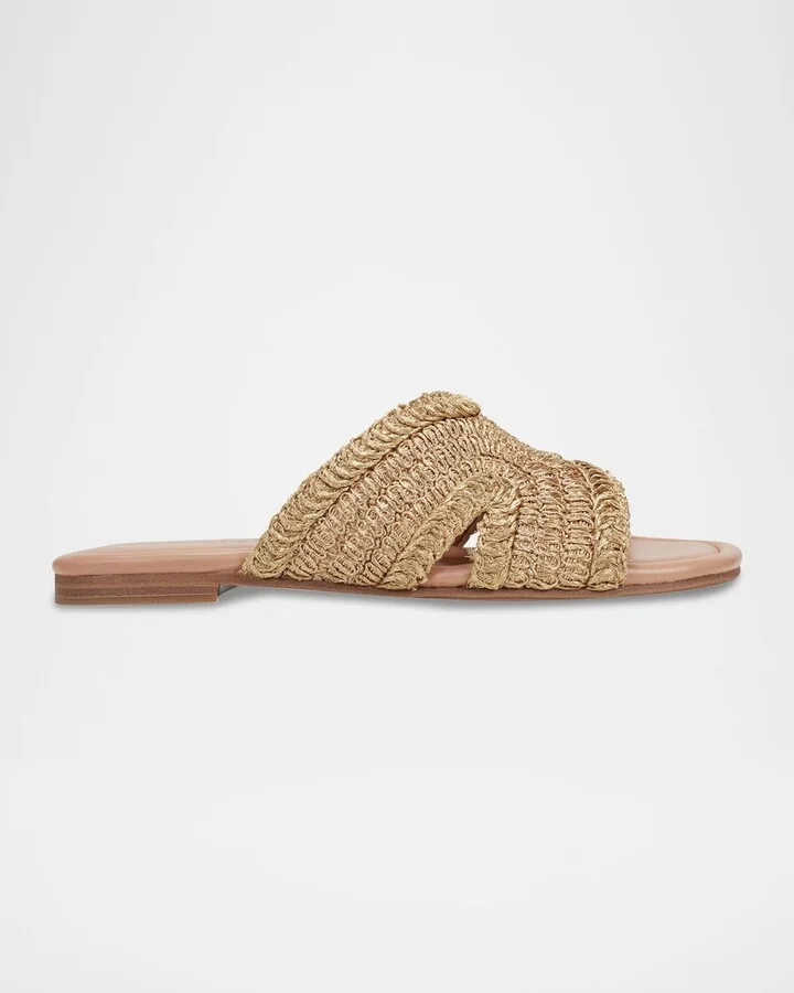 Narda Woven Raffia Flat Slide Sandals