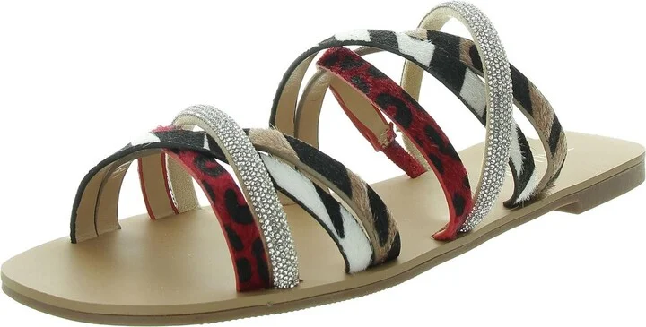 Nari Womens Embellished Faux Leather Slide Sandals