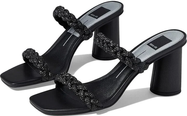 Nariko Sandals Womens US 8 Black Braided Rhinestone Block Heel KHD289