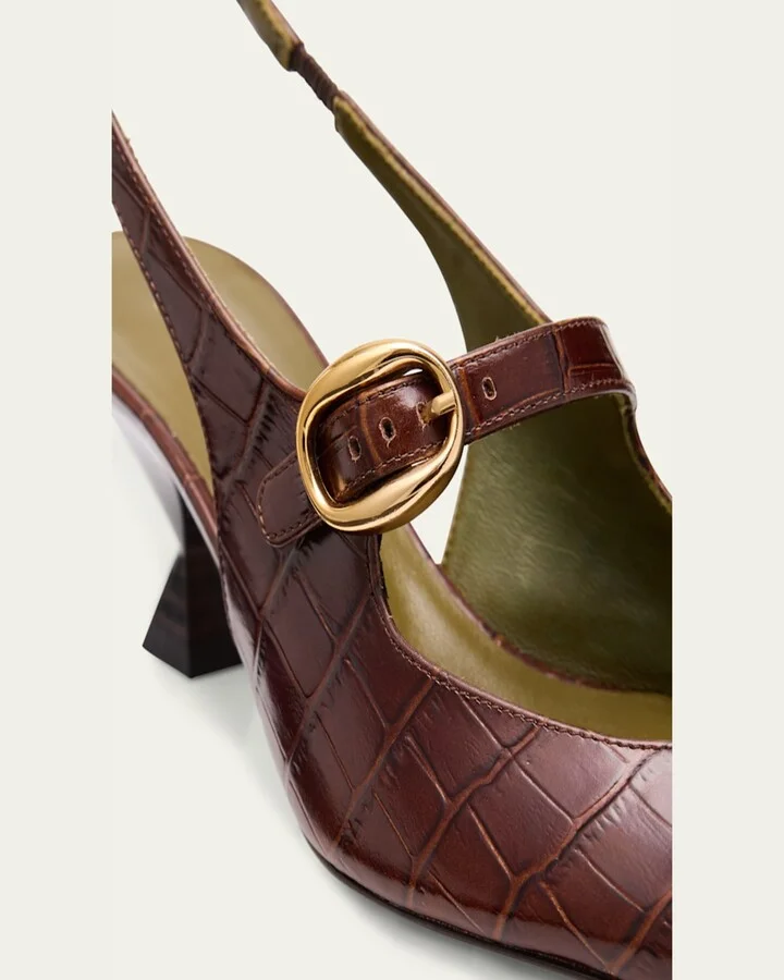 Natalia Croc-Embossed Leather Mary Jane Slingback Pumps - Image 3
