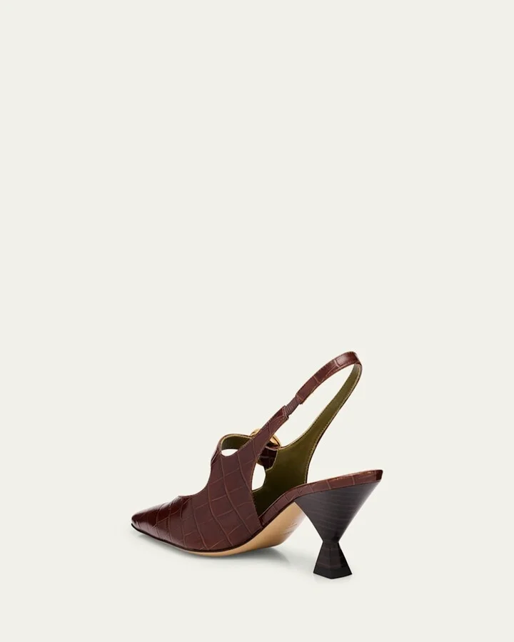 Natalia Croc-Embossed Leather Mary Jane Slingback Pumps - Image 5