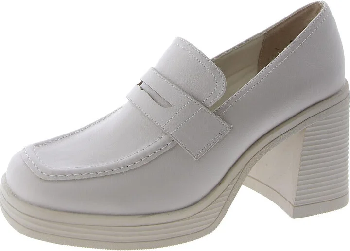 Natalia Womens Faux Leather Square Toe Loafer Heels