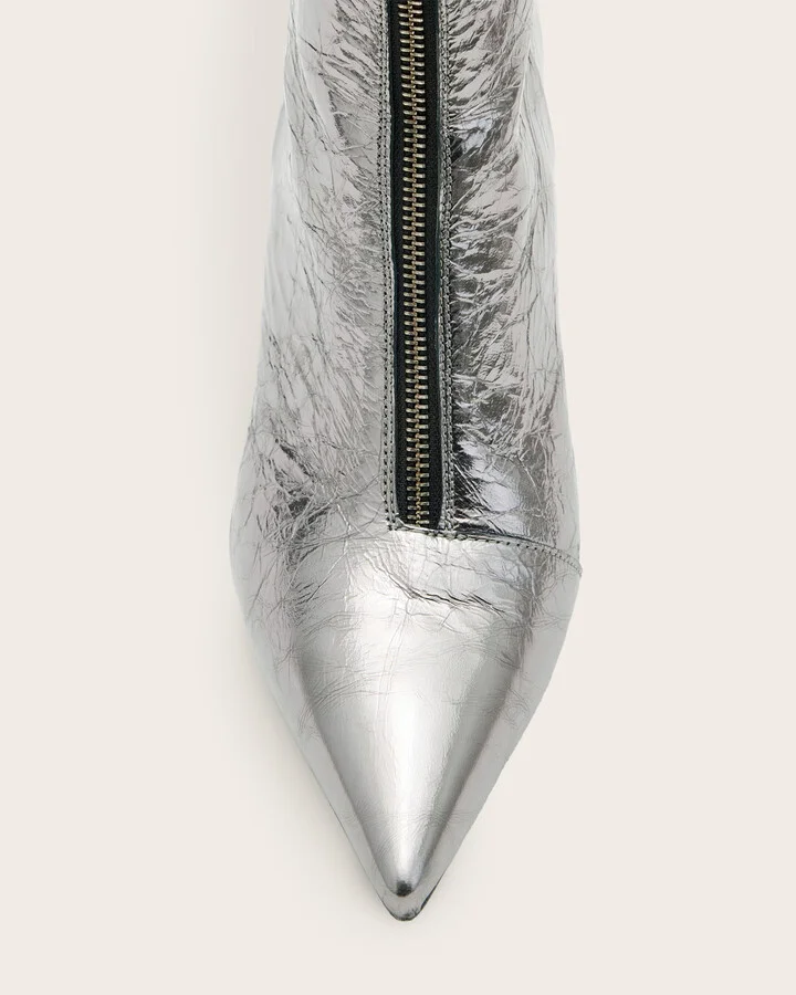 Natasha Pointed Metallic Leather Boots - Image 3