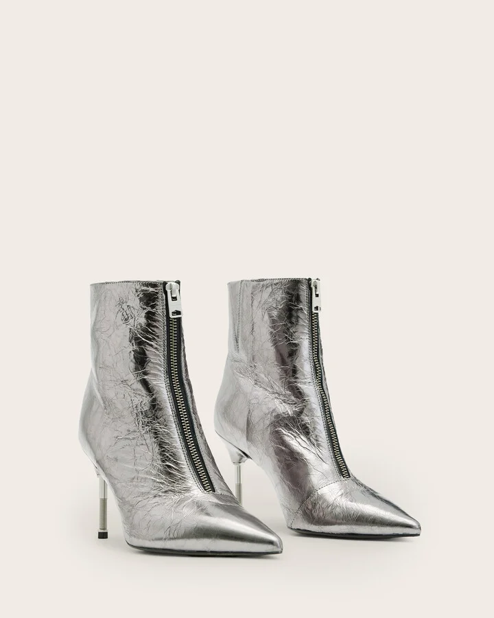 Natasha Pointed Metallic Leather Boots - Image 4