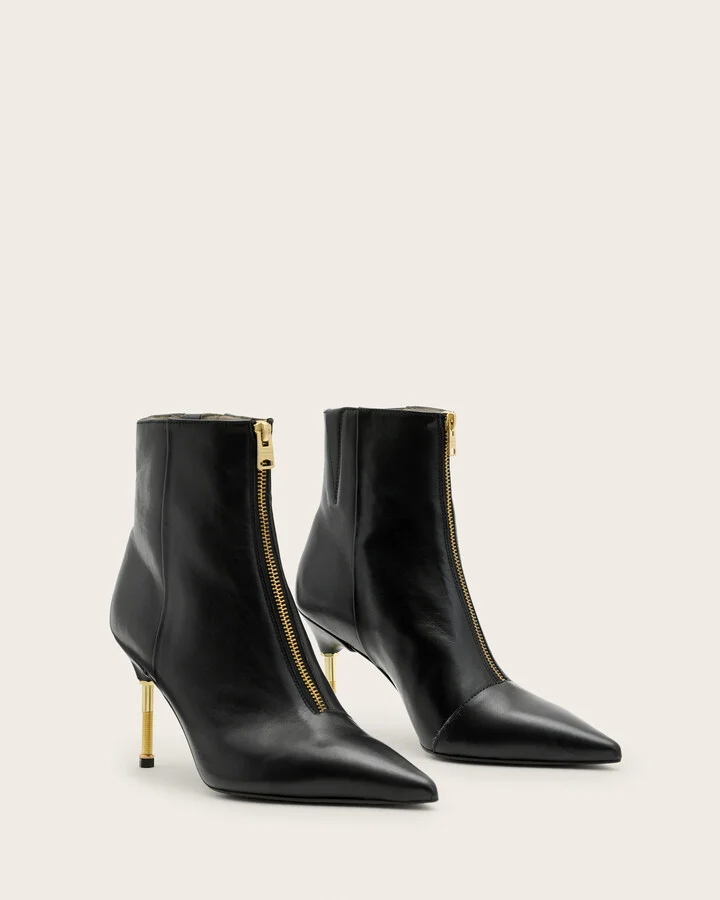 Natasha Pointed Zip Up Leather Boots - Image 4