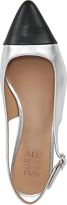 Naturalizer Banks Slingbacks High Women's Heels Silver/Black Leather : 9 W (C) - Image 2
