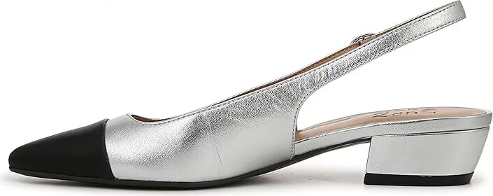 Naturalizer Banks Slingbacks High Women's Heels Silver/Black Leather : 9 W (C) - Image 6