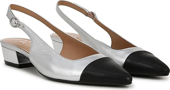 Naturalizer Banks Slingbacks High Women's Heels Silver/Black Leather : 9 W (C)