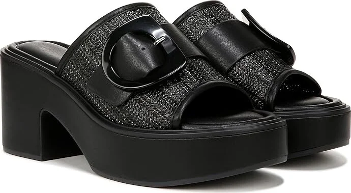Naturalizer Clara2 Slides Women's Sandals Black Straw : 7.5 M (B), Leather/Suede