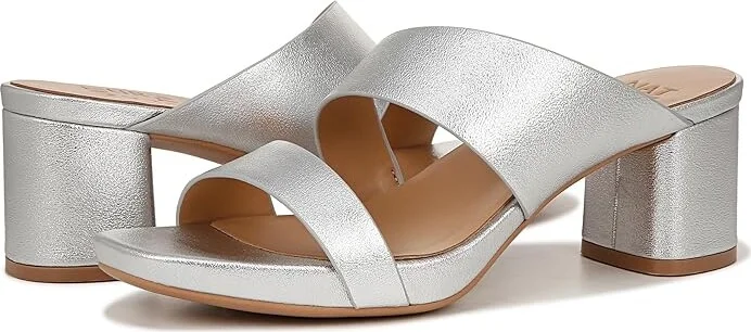 Naturalizer Inez Slides Women's Sandals Silver Faux Leather : 6 W (C), Leather/Rubber - Image 7