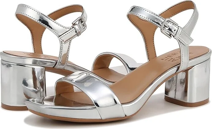 Naturalizer Izzy Ankle Straps Women's Sandals Silver Faux Leather : 6.5 W (C) - Image 5