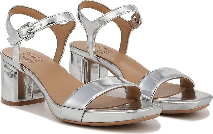 Naturalizer Izzy Ankle Straps Women's Sandals Silver Faux Leather : 6.5 W (C)