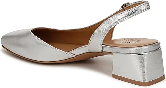 Naturalizer Jayla Low Heel Slingback Dress Shoes Women's Sandals Silver Leather : 5 M (B) - Image 4