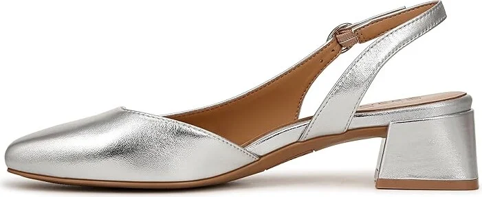 Naturalizer Jayla Low Heel Slingback Dress Shoes Women's Sandals Silver Leather : 5 M (B) - Image 6