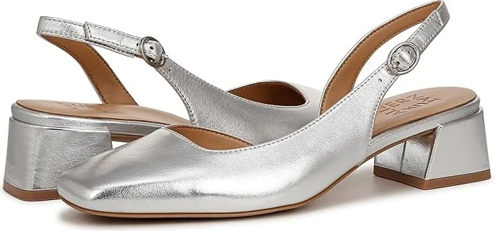 Naturalizer Jayla Low Heel Slingback Dress Shoes Women's Sandals Silver Leather : 5 M (B)
