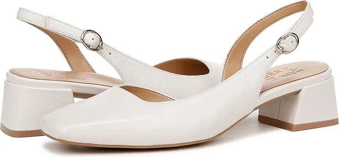 Naturalizer Jayla Low Heel Slingback Dress Shoes Women's Sandals Warm White : 7.5 W (C), Leather