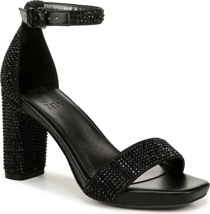 Naturalizer Joy-Glitz Platform Dress Sandals - Black Satin/Stones