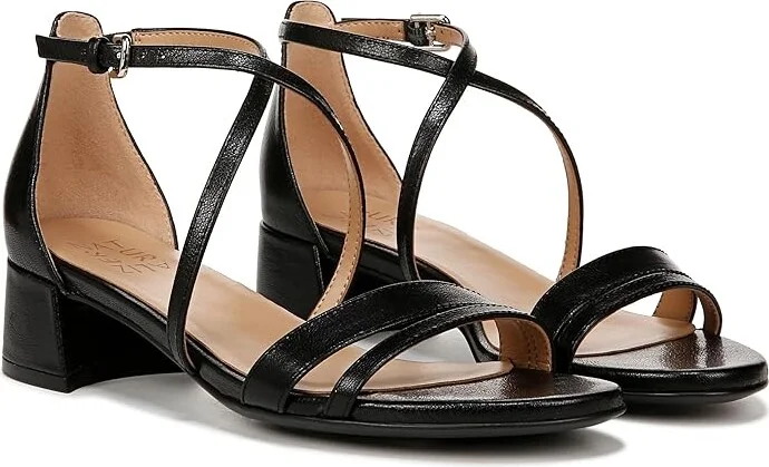 Naturalizer June Strappy Low Block Heel Dress Sandal Women's Sandals Black Leather : 6.5 M (B)