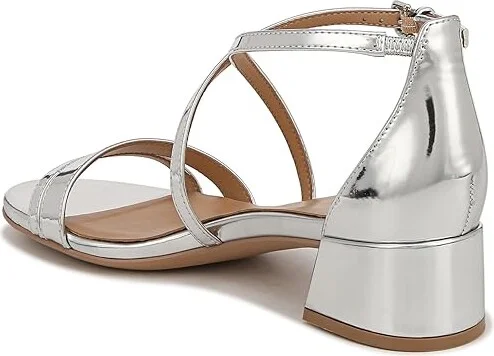 Naturalizer June Strappy Low Block Heel Dress Sandal Women's Sandals Silver Faux Leather : 8.5 M (B) - Image 4
