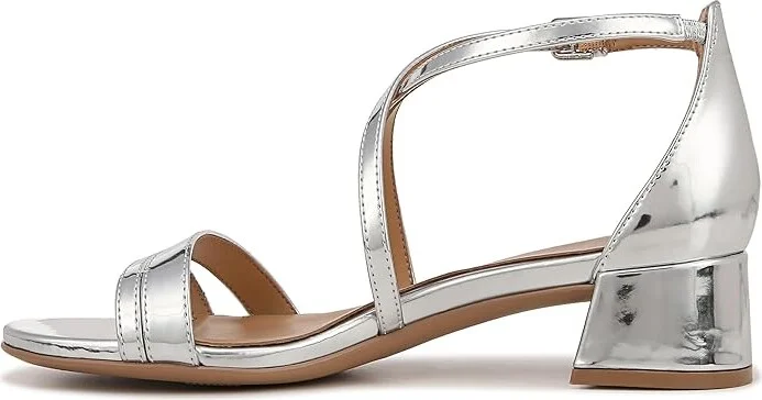 Naturalizer June Strappy Low Block Heel Dress Sandal Women's Sandals Silver Faux Leather : 8.5 M (B) - Image 6