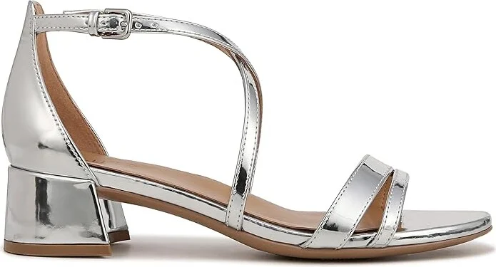 Naturalizer June Strappy Low Block Heel Dress Sandal Women's Sandals Silver Faux Leather : 8.5 M (B) - Image 7