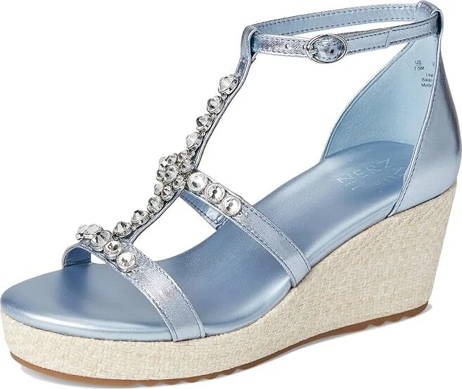 Naturalizer Serena Ankle Straps Women's Sandals Light Blue Metallic Leather : 7 W (C), Rubber/Synthetic - Image 5