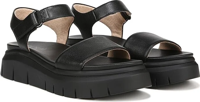 Naturalizer SOUL Naturalizer - Poppi Ankle Strap Platform Flat Sandal Women's Sandals Black Faux Leather : 10 M (B)