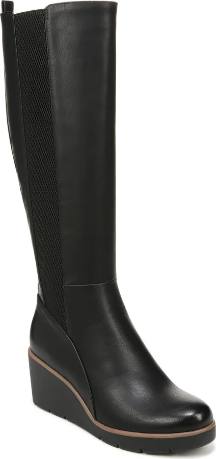 Naturalizer SOUL Womens Adrian Wide Calf Wedge Tall Boot Black Smooth Wide Calf 9.5 M