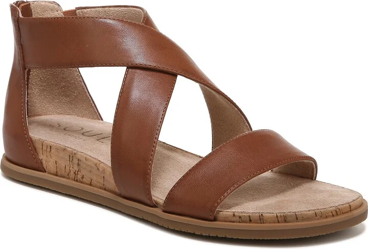 Naturalizer SOUL Women's Cindi Flat Sandal Toffee Brown Smooth 8 W