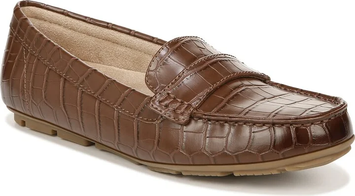 Naturalizer Soul Womens Seven Slip-On Moccasin Loafer Brown Croco 6 W
