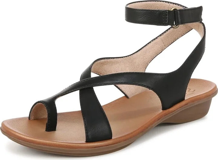 Naturalizer SOUL Womens Sivan Strappy Ankle Strap Flat Sandal Black 6.5 W
