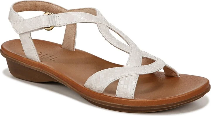 Naturalizer SOUL Women's Solo Flat Sandal Beige Snake Pattern 7.5 M