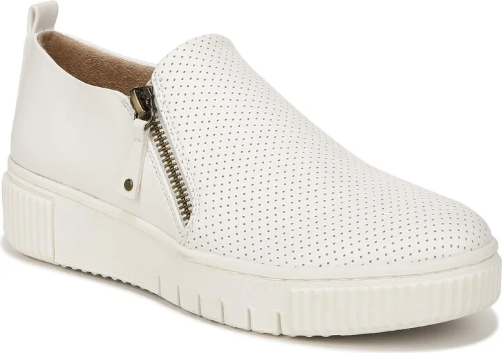 Naturalizer Soul Womens Turner Platform Zipper Slip On Fashion Sneaker Shoe White Perforated 8.5 W