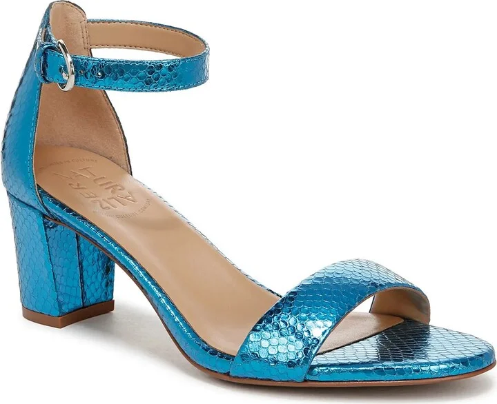 Blue Metallic Snake Print Leather