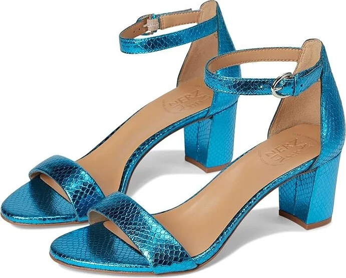 Blue Metallic Snake Print Leather