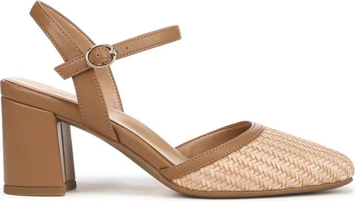 Naturalizer Wave Square Toe Ankle Strap Pumps - Tan Multi Woven Straw/Faux Leather - Image 2
