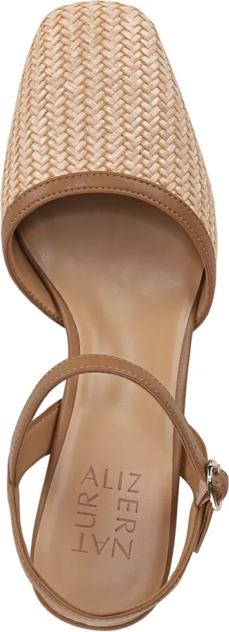 Naturalizer Wave Square Toe Ankle Strap Pumps - Tan Multi Woven Straw/Faux Leather - Image 4
