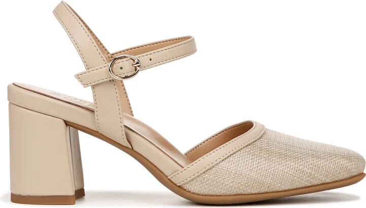 Naturalizer Wave Square Toe Ankle Strap Pumps - Tan Multi Woven Straw/Faux Leather - Image 6