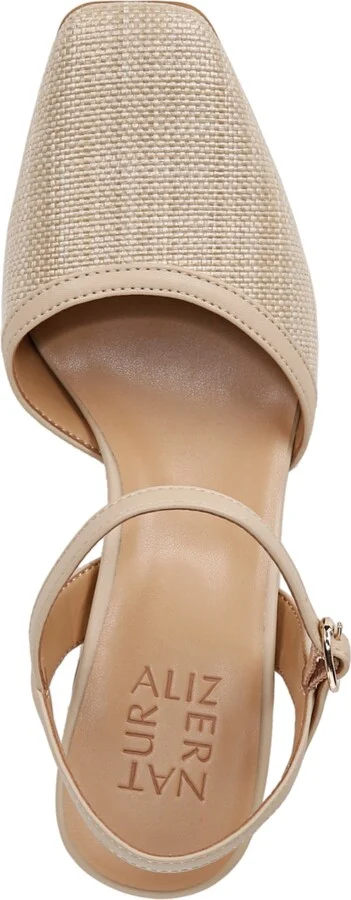 Naturalizer Wave Square Toe Ankle Strap Pumps - Tan Multi Woven Straw/Faux Leather - Image 8