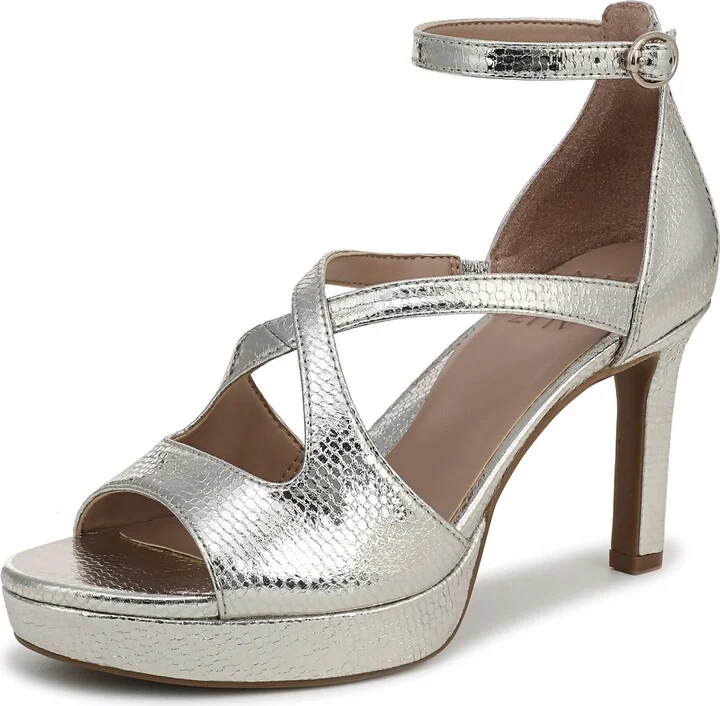Naturalizer Women's Alicia Heeled Sandal Silver Sand Faux Leather 7.5 W