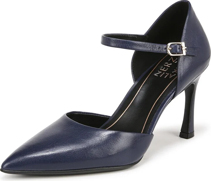 Naturalizer Womens Amber Pointed Toe Ankle Strap Pumps Midnight Blue Leather 12 M