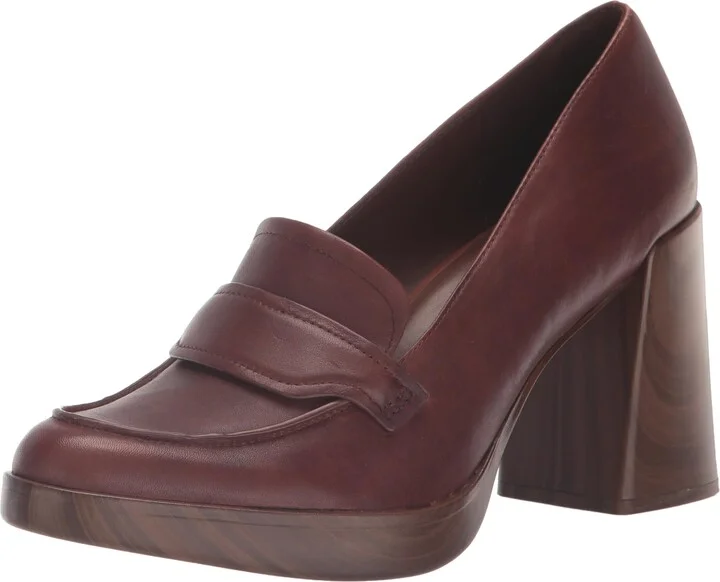Naturalizer Womens Amble Block Heel Loafer Coffee Bean Brown Leather 10 M