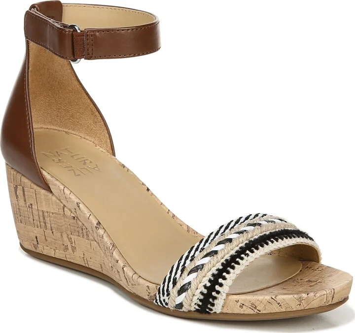 Naturalizer Women's Areda Ankle Strap Wedge Sandals - Natural Multi Faux Leather/Woven Fabric