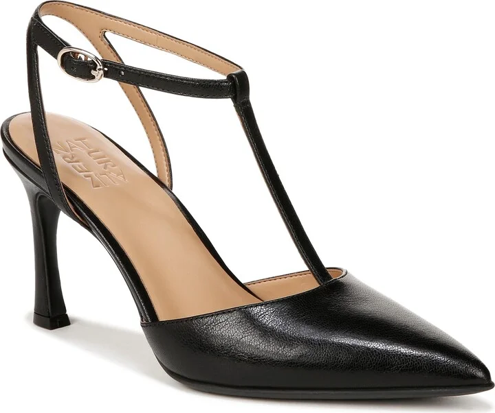 Naturalizer Womens Astrid Pointed Toe T-Strap Pump Black Leather 11 W