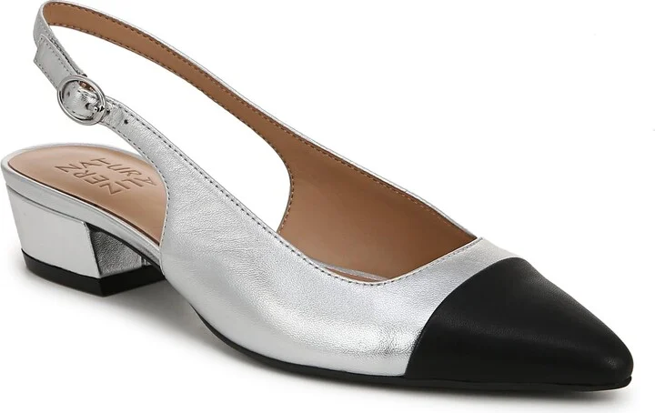 Naturalizer Womens Banks Slingback Pointed Toe Pump Silver/Black Toe Cap 8 W