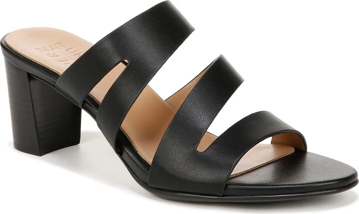 Naturalizer Womens Beaming Strappy Slide Heeled Sandal Black Smooth 7 M