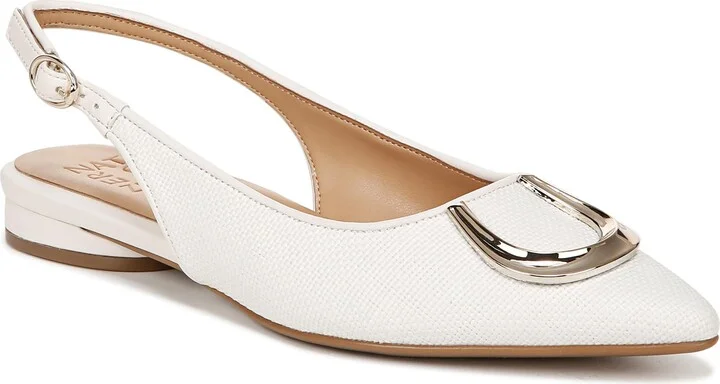 Naturalizer Womens Bixby 2 Pointed Toe Slingback Flat Warm White Straw Fabric 5 M