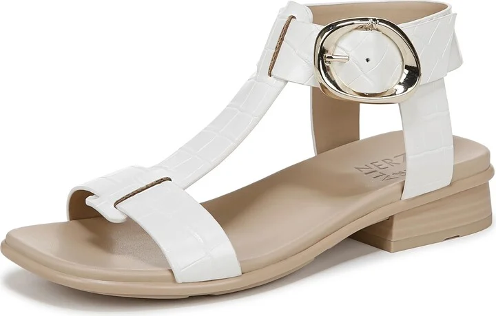 Naturalizer Womens Brandy Flat Sandal White Croco 5.5 M