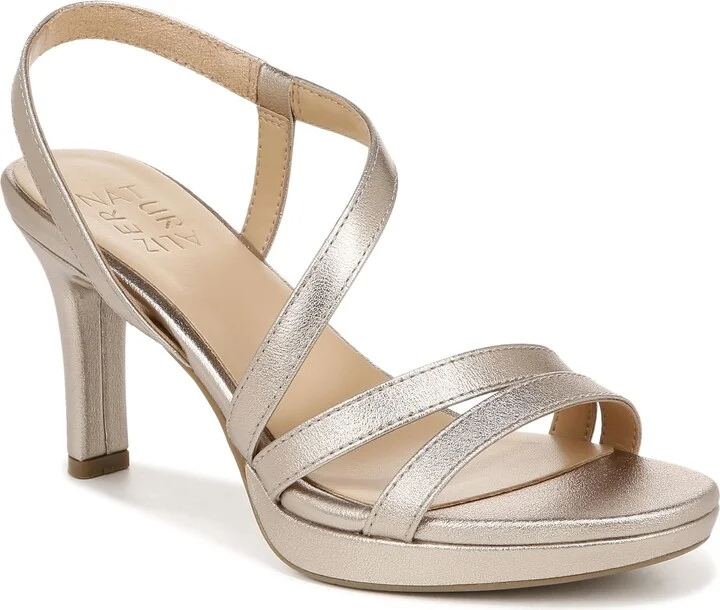 Naturalizer Womens Brenta Heeled Sandal Warm Silver 7.5 M